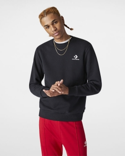 Converse Star Chevron Embroidered Crew Férfi Sweatshirt Fekete | LXSDETC-HU